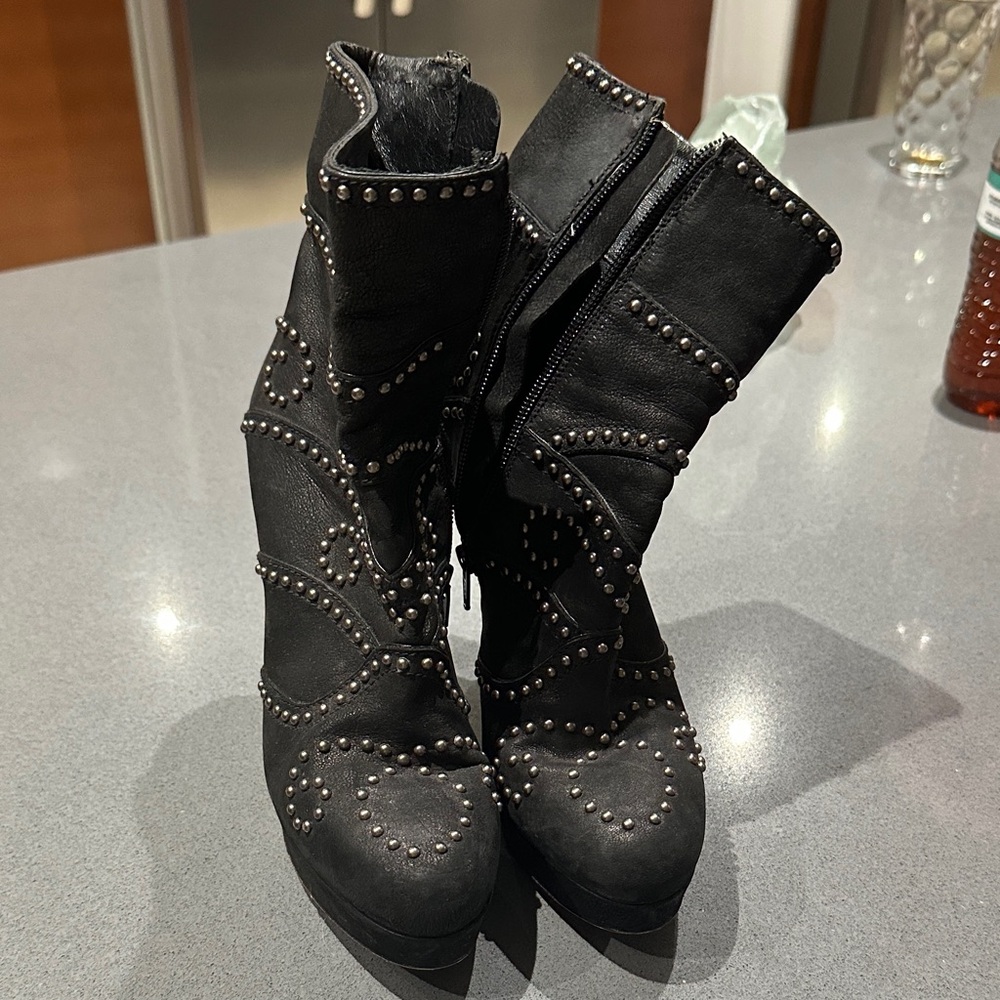 Miu Miu Black Studded Heeled Boots
